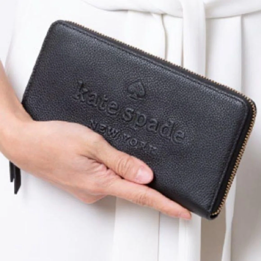 Kate Spade Black Leather Wallet Larchmont Avenue Logo Neda